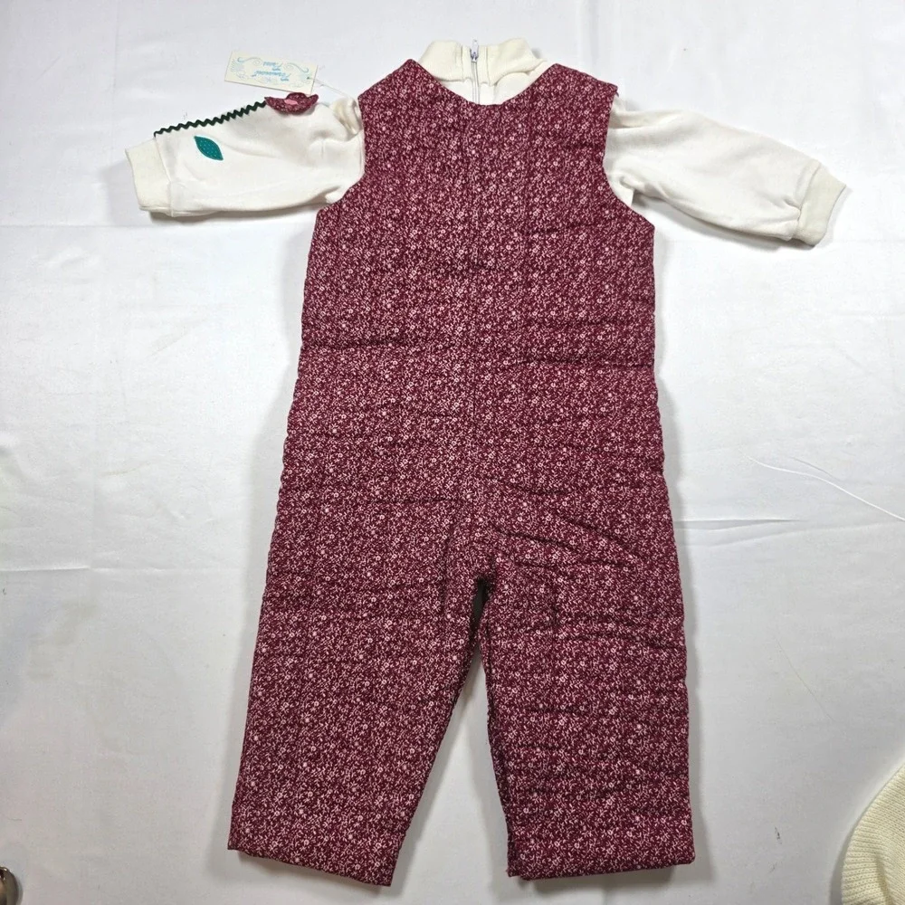 Vintage Baby Togs Baby Girl Burgundy Quilted Floral Jumper Set 12 Mo Cottagecore